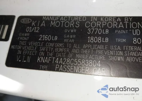 2012 Kia Forte Lx from USA, damaged, VIN KNAFT4A28C5583804
